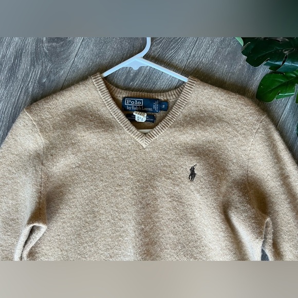 Polo Ralph Lauren super soft 100% lambs wool neutral toned v-neck sweater Size S - Picture 6 of 12